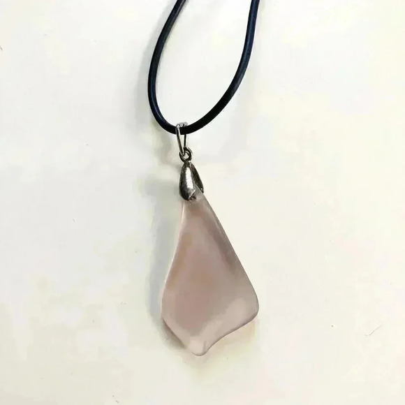 Artisan Jewelry - Artist Made Pink Sea Glass Pendant 17" Long